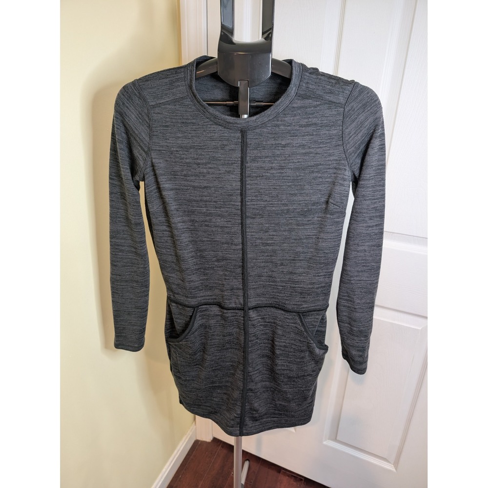 Athleta Destiny Dress Women XS Charcoal Gray Heathered Long Sleeve Pockets